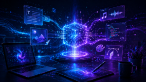 Generative tools creating text images music and code