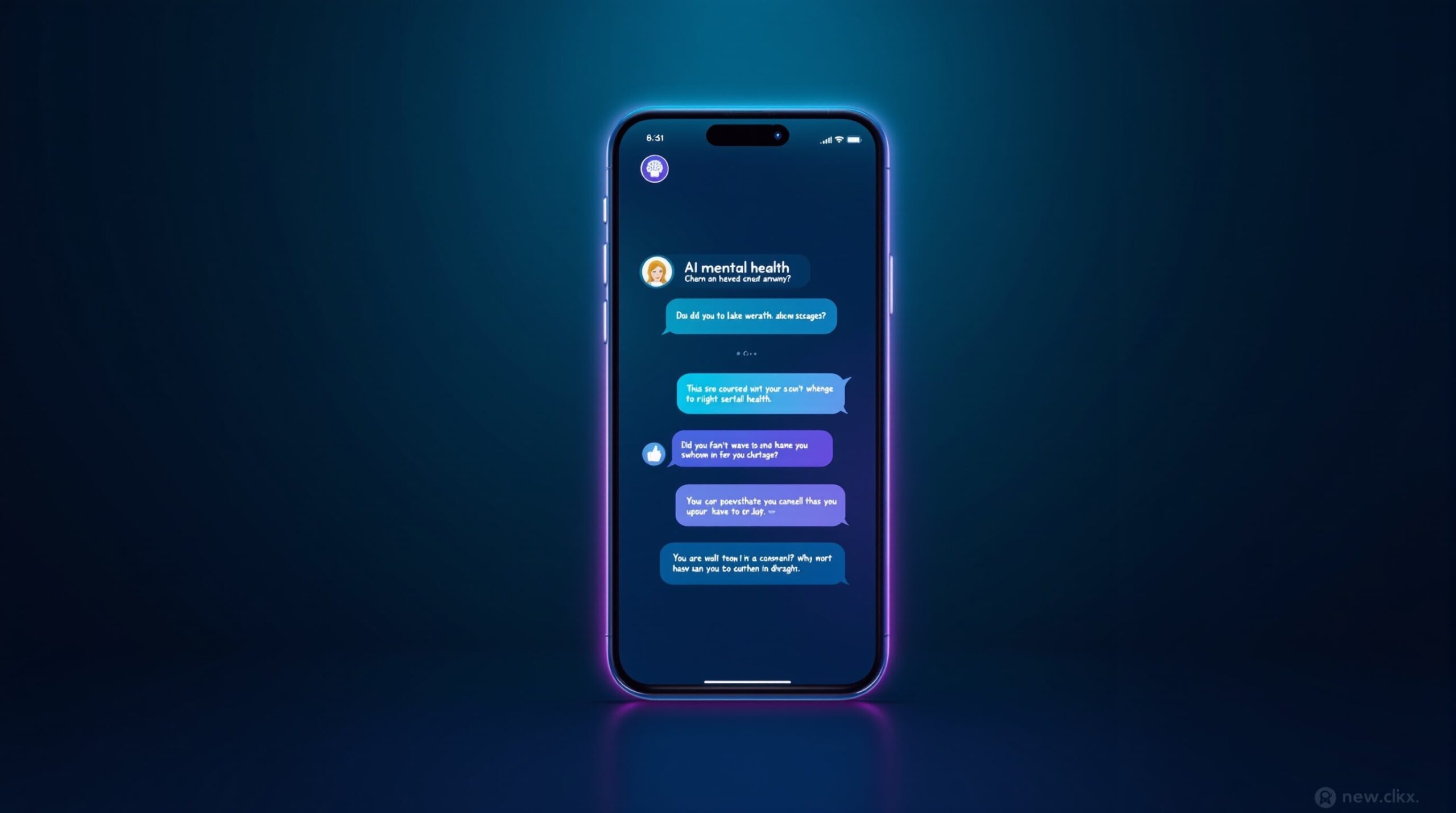 AI mental health chatbot interface on smartphone representing AI-powered therapy apps in mental health care
