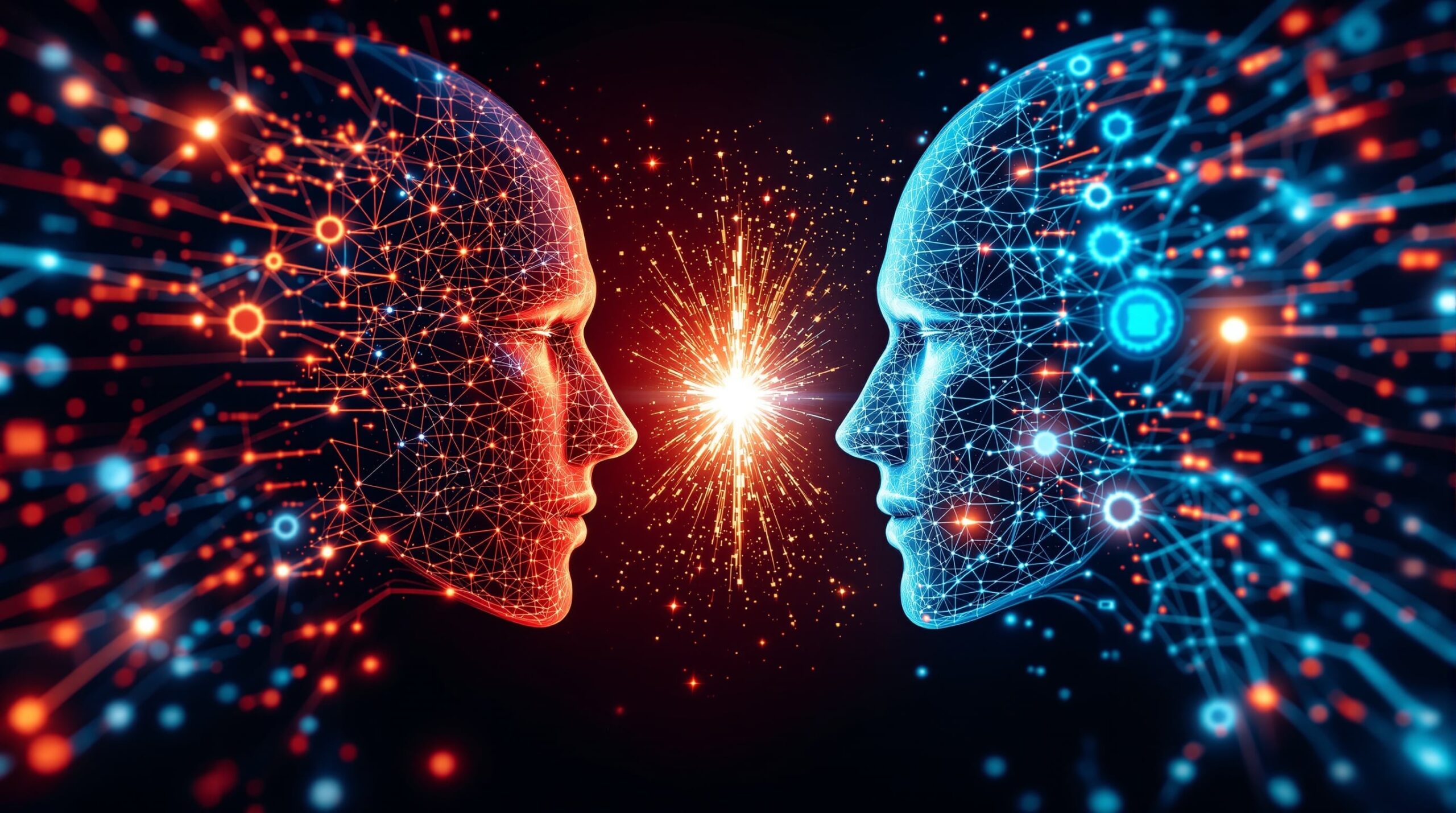 A visual representation of the AI-driven cybersecurity 2026 arms race between offensive and defensive systems.